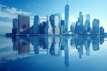 Modern city skyline with skyscrappers and reflection created with Generative AI