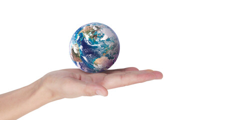 Globe ,earth in human hand, holding our planet glowing. Earth image provided by Nasa