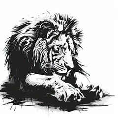A black and white drawing of a lion