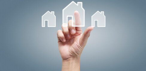 Hand pushing on touch screen interface social network