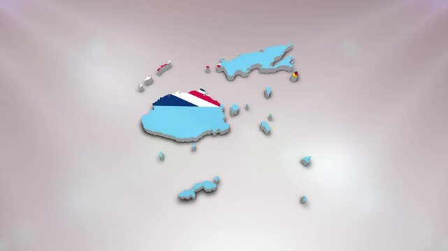 Fiji Flag on its Country Map, 3D Map Flag Opener Suitable for Politics, Elections, Travel, News and Sports Events and Presentations