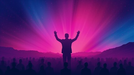 Fototapeta premium Fantasy conference with a businessman raising his hand in an enchanted room, Magical, Soft pastels, Watercolor, Mystical atmosphere