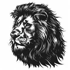 A black and white drawing of a lion