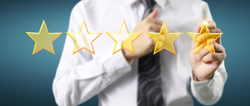 Rise on increasing five stars in human hand