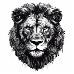 A black and white drawing of a lion