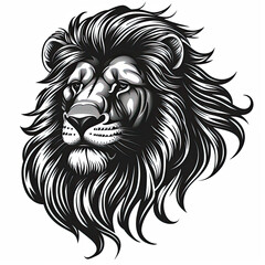 A black and white drawing of a lion