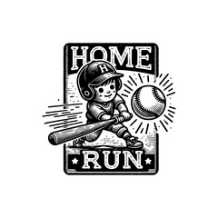 sport athlete kid playing baseball homerun vector illustration graphic t-shirt design