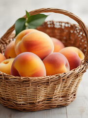 바구니에 담겨진 신선한 복숭아, fresh peaches in a basket