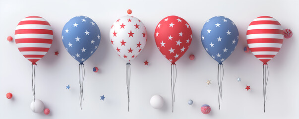 4th of July balloons close up, balloons floating under the ceiling.