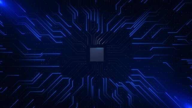 Motherboard Processor circuits and electronics CPU Advanced Futuristic Microprocessor Chip Connecting with a Motherboard. Circuit Board CPU Processor Microchip, Advanced Technology Concept