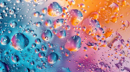 A colorful image of water droplets with a blue background