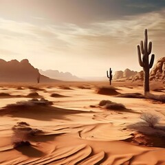 Fototapeta premium Desert landscape with distant travelers capturing the vastness and beauty of the arid environment