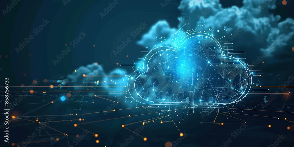 Poster cloud computing, digital network and data flow