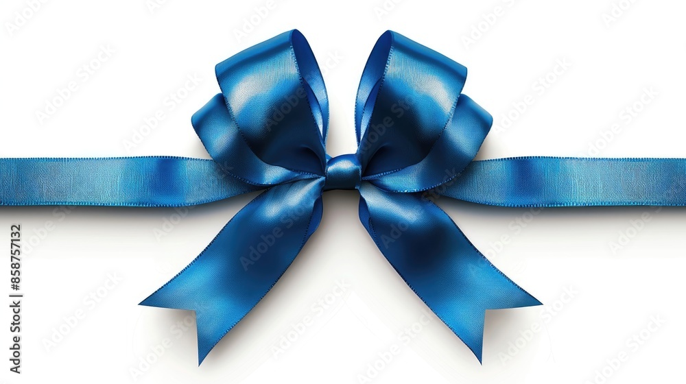 Canvas Prints Blue gift bow with silk ribbon on white background