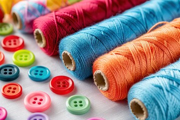 Colorful Threads and Buttons for Sewing