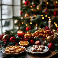 Festive Christmas decorations with glowing lights and ornaments