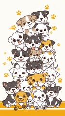 A Stack of Adorable Cartoon Puppies