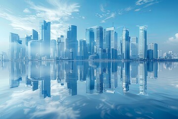 Modern city skyline with skyscrappers and reflection created with Generative AI