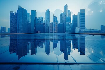 Fototapeta premium Modern city skyline with skyscrappers and reflection created with Generative AI
