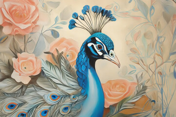 Fototapeta premium A painting of a peacock using pastel tone color 1.