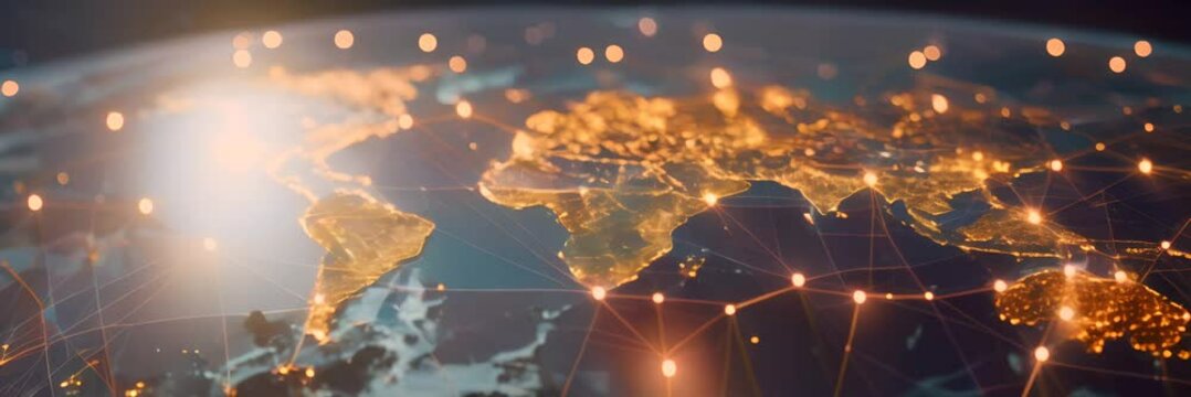 Digital map of the world with glowing connections between cities and countries
