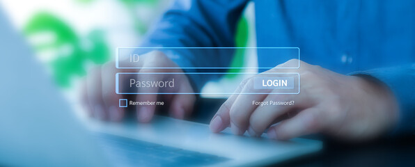 Hand login username and password icon for safety internet security access or user sign registration...
