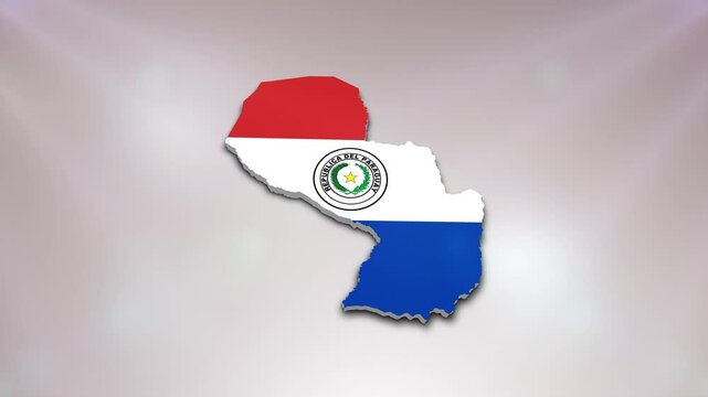 Paraguay Flag on its Country Map, 3D Map Flag Opener Suitable for Politics, Elections, Travel, News and Sports Events and Presentations