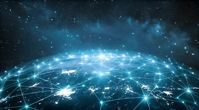 A global network of connections across the Earth, symbolizing connectivity and technology