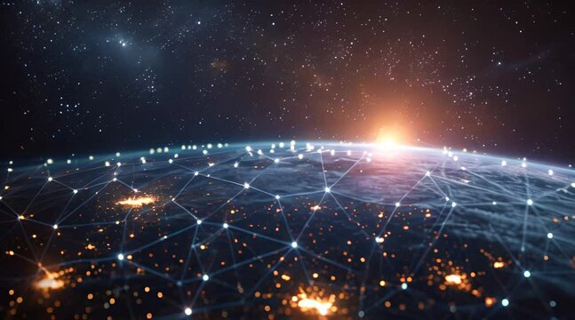 A global network of connections across the Earth, symbolizing connectivity and technology
