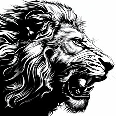 A black and white drawing of a lion