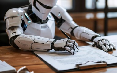 Fototapeta premium Futuristic Robot Signing Document