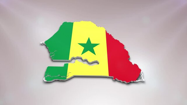 Senegal Flag on its Country Map, 3D Map Flag Opener Suitable for Politics, Elections, Travel, News and Sports Events and Presentations