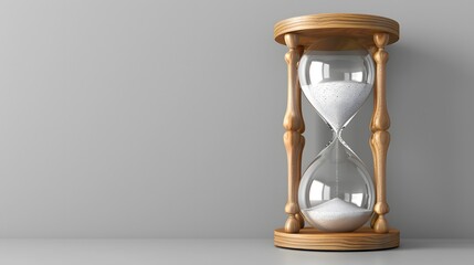 Illustration of a traditional hourglass with the last grains of sand falling, emphasizing the final moments of a countdown, placed against an empty grey background with space for additional messaging