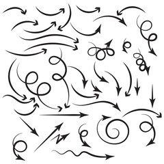 hand drawn Arrows icons Set. arrow icon with various directions. Doodle vector illustration. isolated on a white background