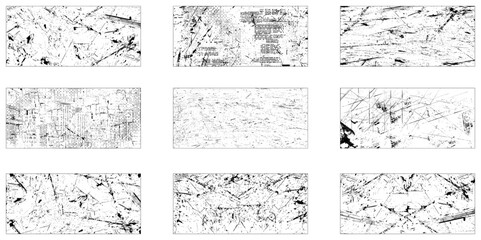Fototapeta premium Vector set of grunge overlay textures. Collection of 9 grunge image. 