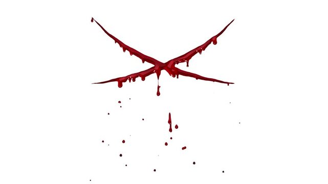 Blood drip set. Drop blood isloated white background. Happy Halloween decoration design. Red splatter stain splash spot, horror blot. Bleeding bloodstain scare texture. 