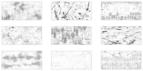 Fototapeta premium Vector set of grunge overlay textures. Collection of 9 grunge image. 