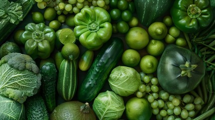 Assortment of different green fruit and vegetable