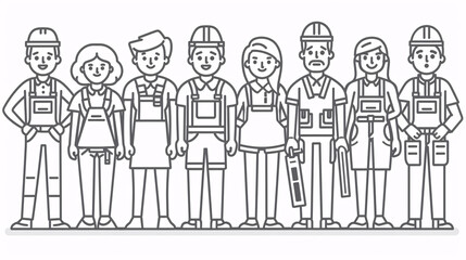 An outline illustration of people of different professions coming together to celebrate Labor Day, showcasing diversity and unity in the workforce.