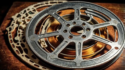 Obraz premium Vintage Film Reel with Negatives: Nostalgic Photo Background