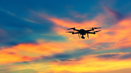Obraz premium 飛んでいるドローンのシルエット、夕日6