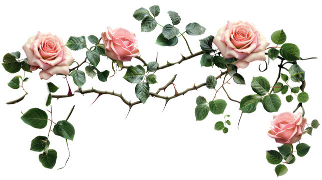 Delicate Pink Roses on a Thorned Branch