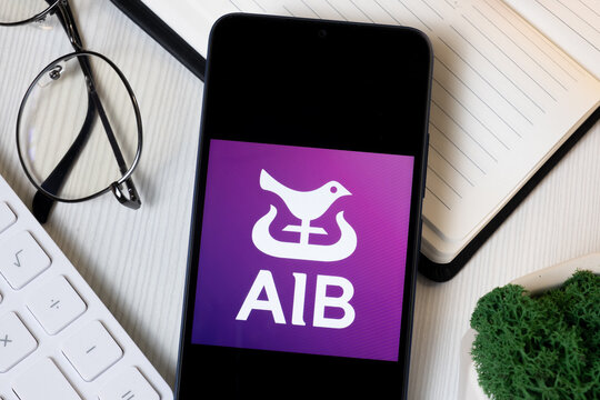 New York, USA - 1 June 2024: AIB Group Logo on Phone Screen, Allied Irish Banks Company Icon