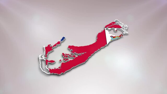 Bermuda Flag on its Country Map, 3D Map Flag Opener Suitable for Politics, Elections, Travel, News and Sports Events and Presentations