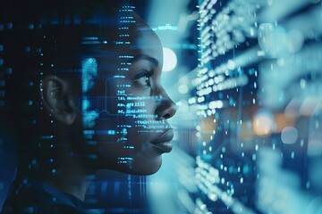 Futuristic Interface Woman Digital Technology Data Analysis Facial Recognition
