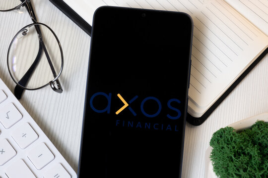 New York, USA - 1 June 2024: Axos Financial Logo on Phone Screen, Company Icon