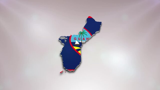 Guam Flag on its Country Map, 3D Map Flag Opener Suitable for Politics, Elections, Travel, News and Sports Events and Presentations