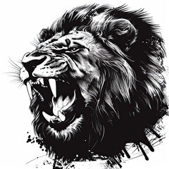 A black and white drawing of a lion