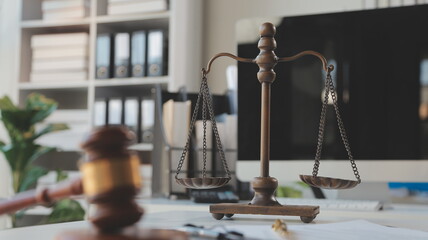 Law theme, gavel or mallet of the judge, lawyer enforcement officers, evidence-based cases taken into account in the court abount business, legislation.