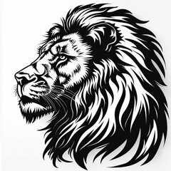 A black and white drawing of a lion